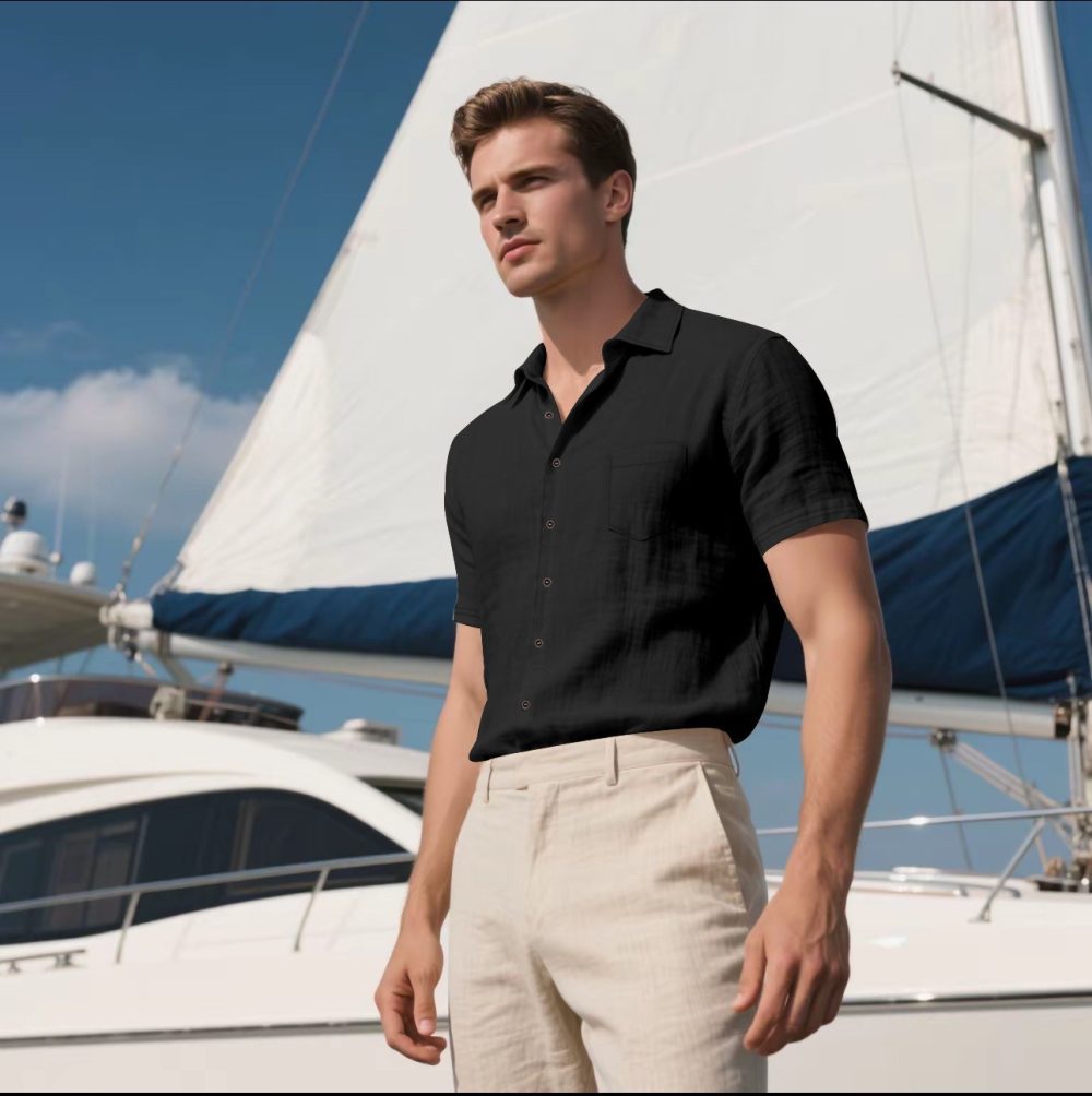 Men's Linen Short-sleeved Shirt - Image 8