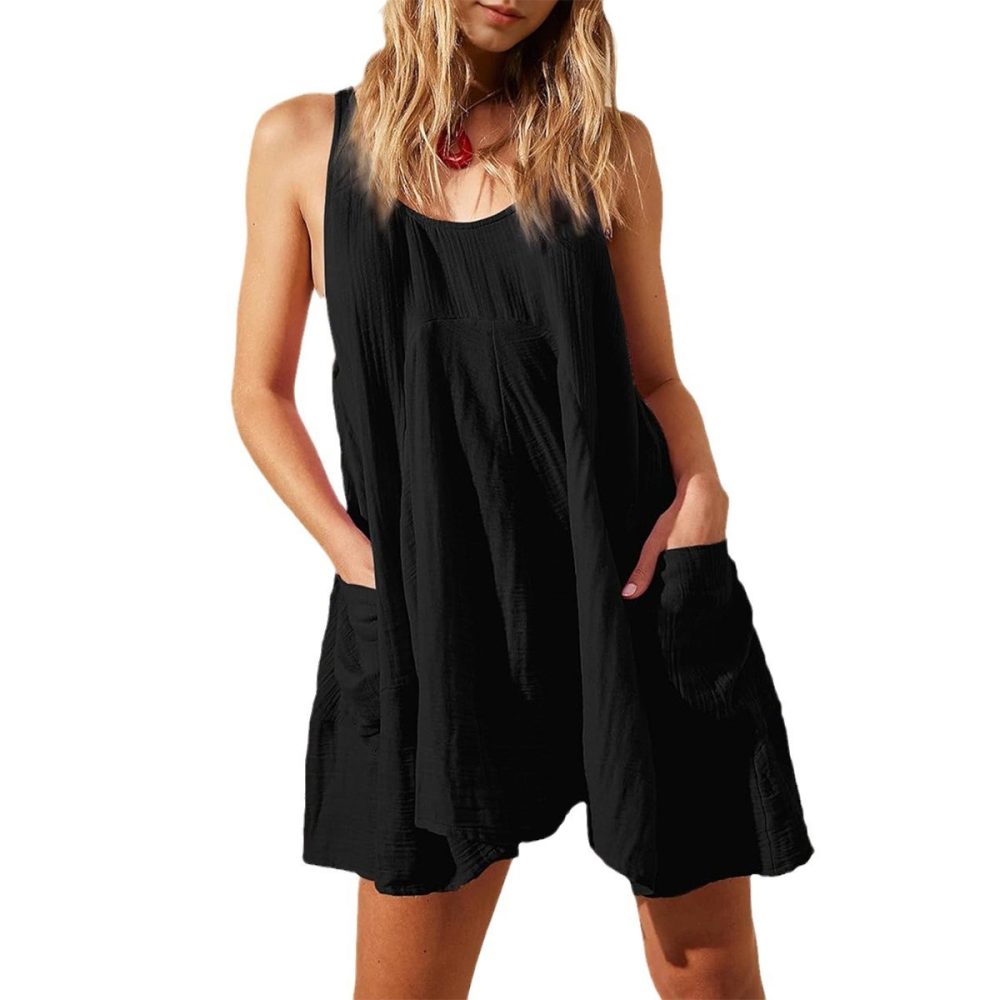 Casual Loose Vacation Style Solid Color Pocket Dress Short Skirt Women's Clothing - Image 5