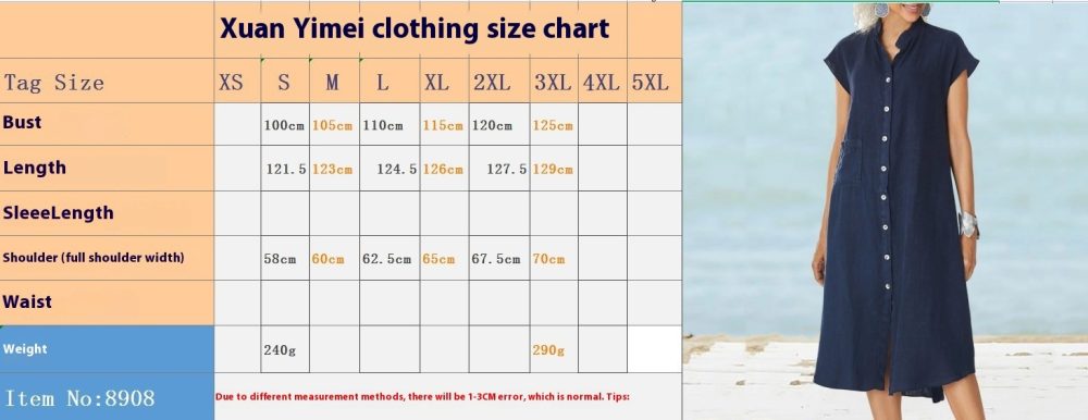 Cardigan Stand Collar Single-breasted Cotton And Linen Pocket Dress - Image 8