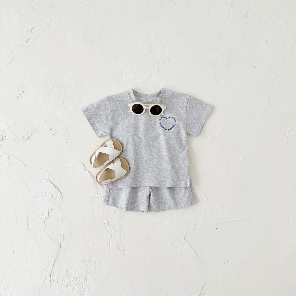 Heart Printing Short Sleeve Suit Korean Style Baby Boys' And Girls' Clothing Two-piece Set - Image 8