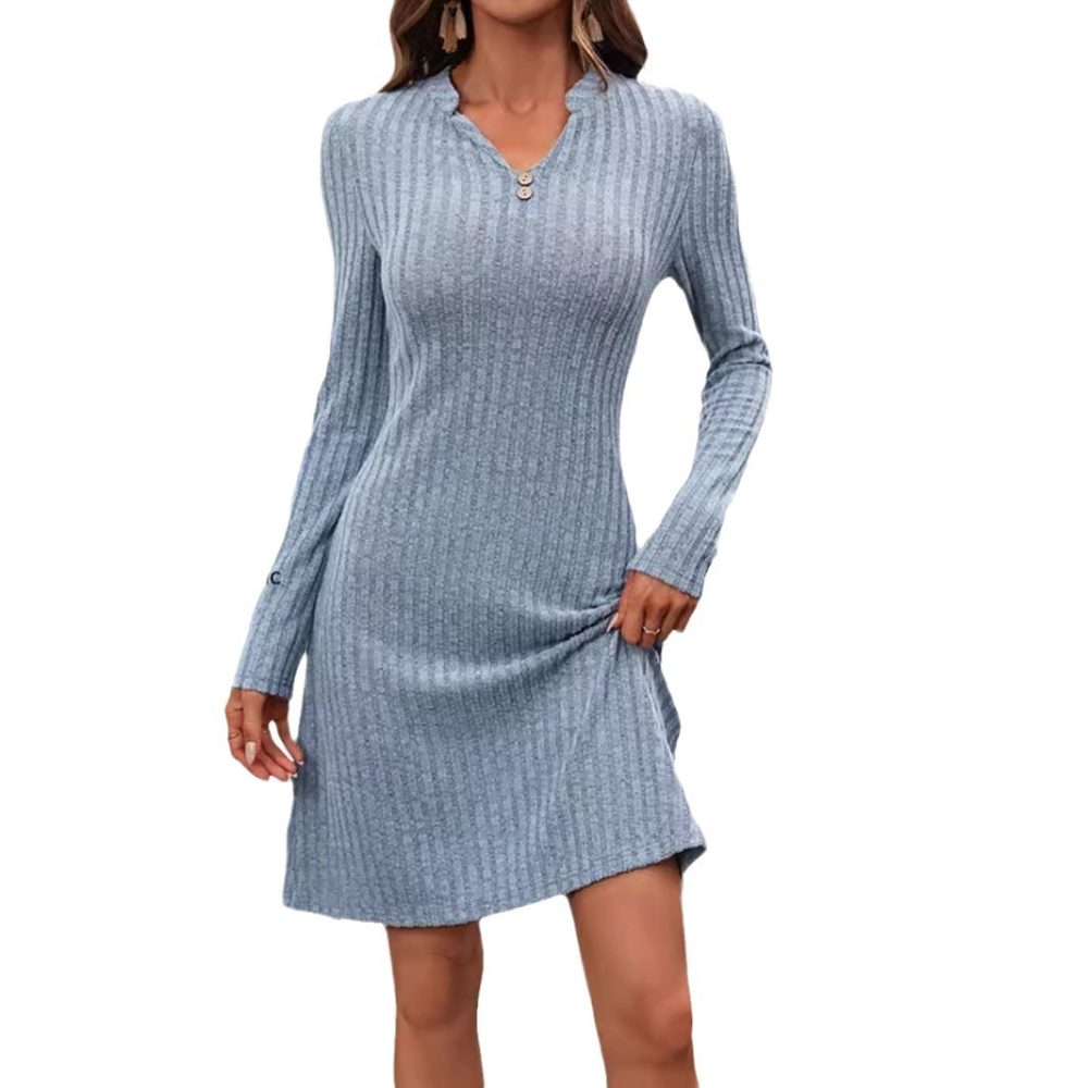 Autumn And Winter Women's Solid Color Knitted Dress - Image 5