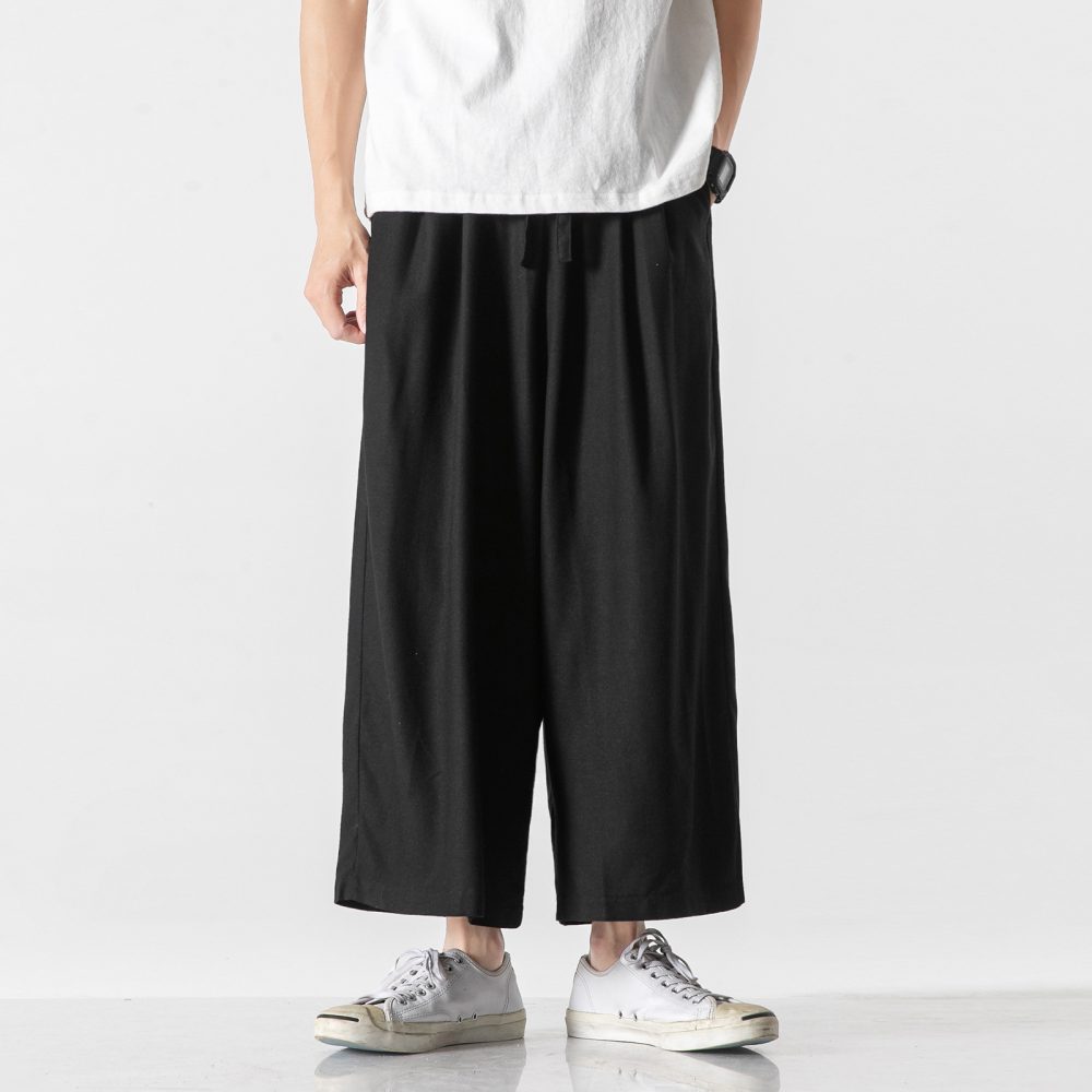 Linen Cotton And Linen Wide-leg Cropped Trousers - Image 2