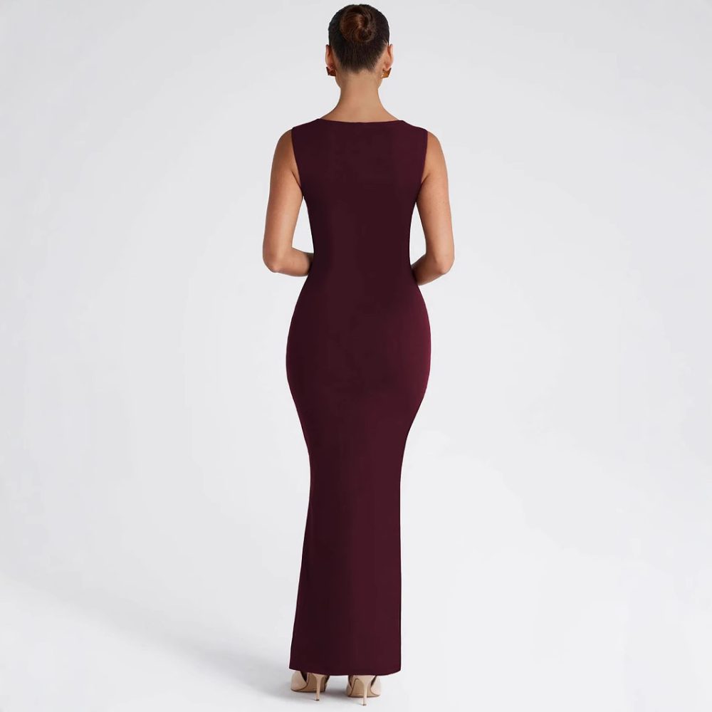 Fashion Temperament Slim Fit Square Collar Sleeveless Street Solid Color Slim Fit Dress Women - Image 4