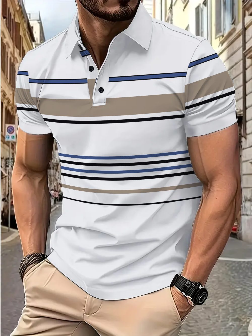 Men's Striped Short Sleeve Summer Business Casual Loose T-shirt - Image 6