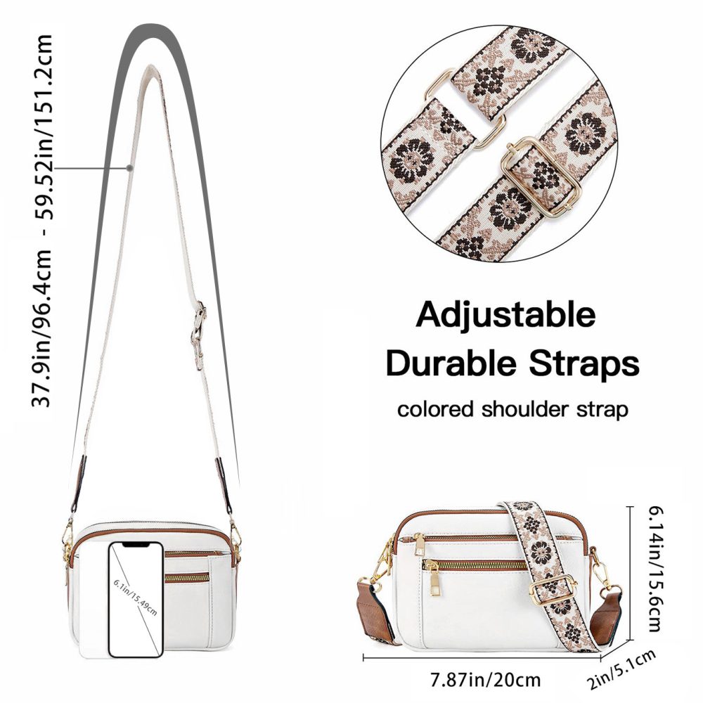 Triple-zipper Shoulder Bag With Floral Embroidered Straps Fashion Colorblock Multi-functional Crossbody Bags For Women - Image 4