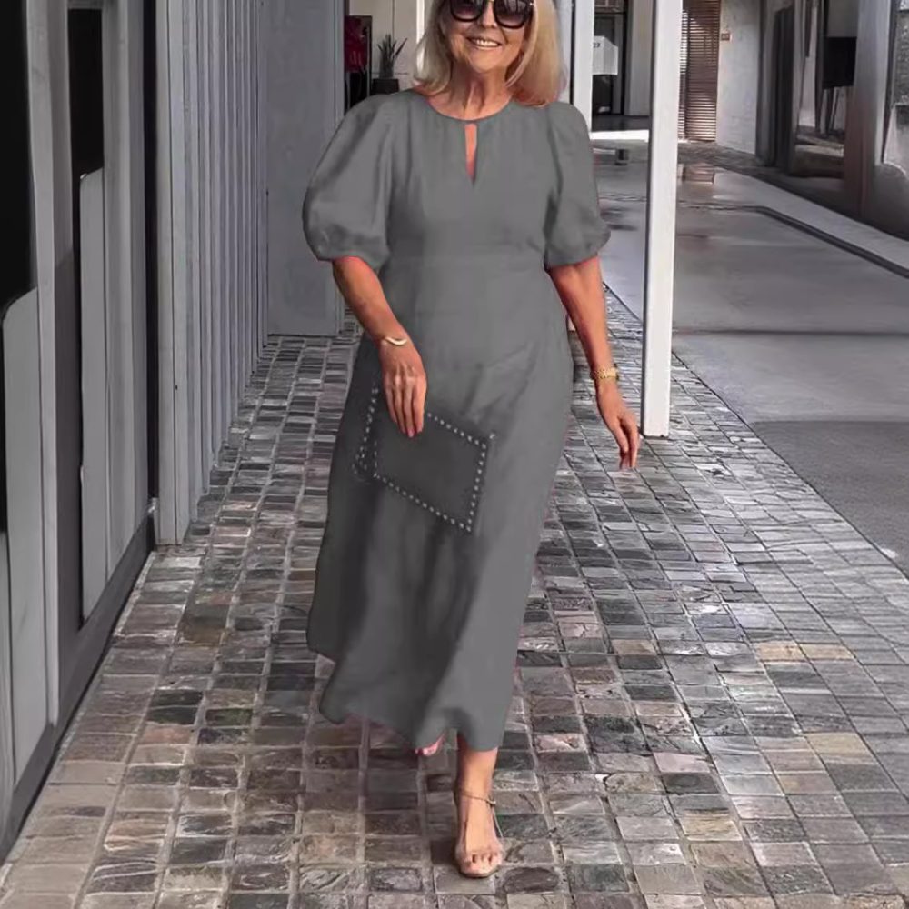 Women's Solid Color Loose-fitting Casual Round-neck Dress