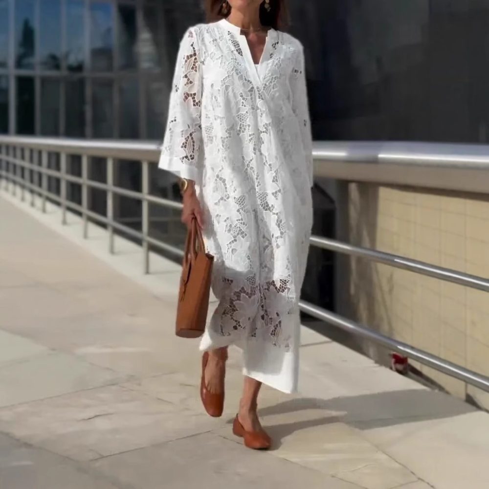 Casual Loose Lace V-neck Dress - Image 4