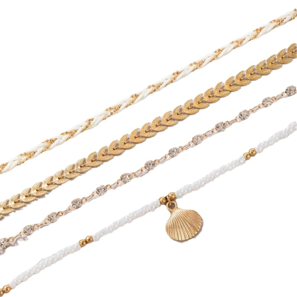 4pcs Set Bohemian Woven Rope Foot Chain For Men And Women Geometric Alloy Black Beads Dropping Oil Anklet Set Summer Fashion Jewelry - Image 5