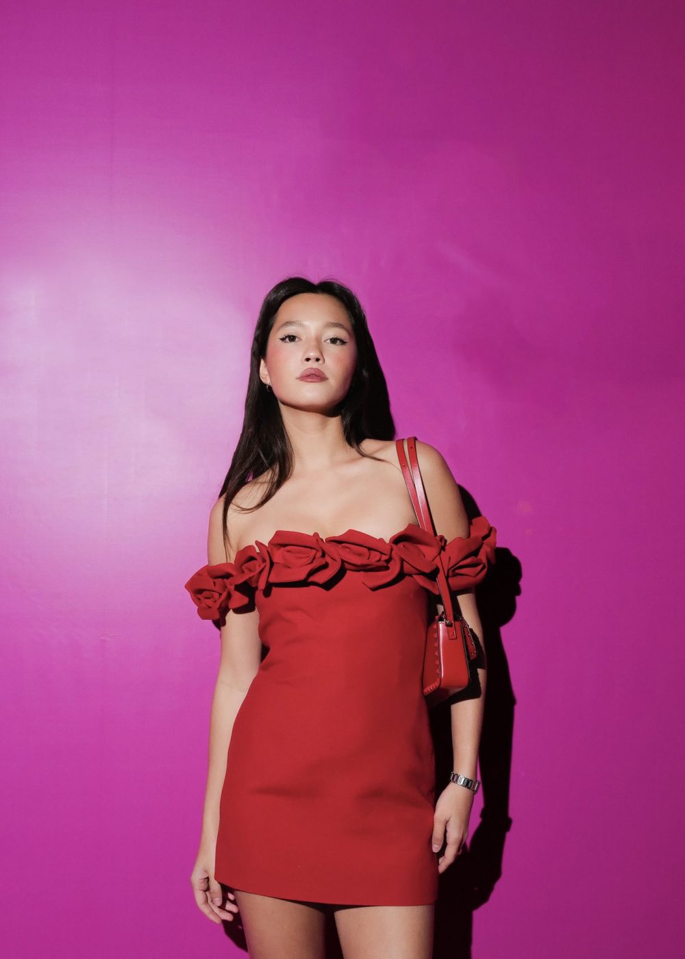 Gaoding Red Bardot Floral Dress - Image 9