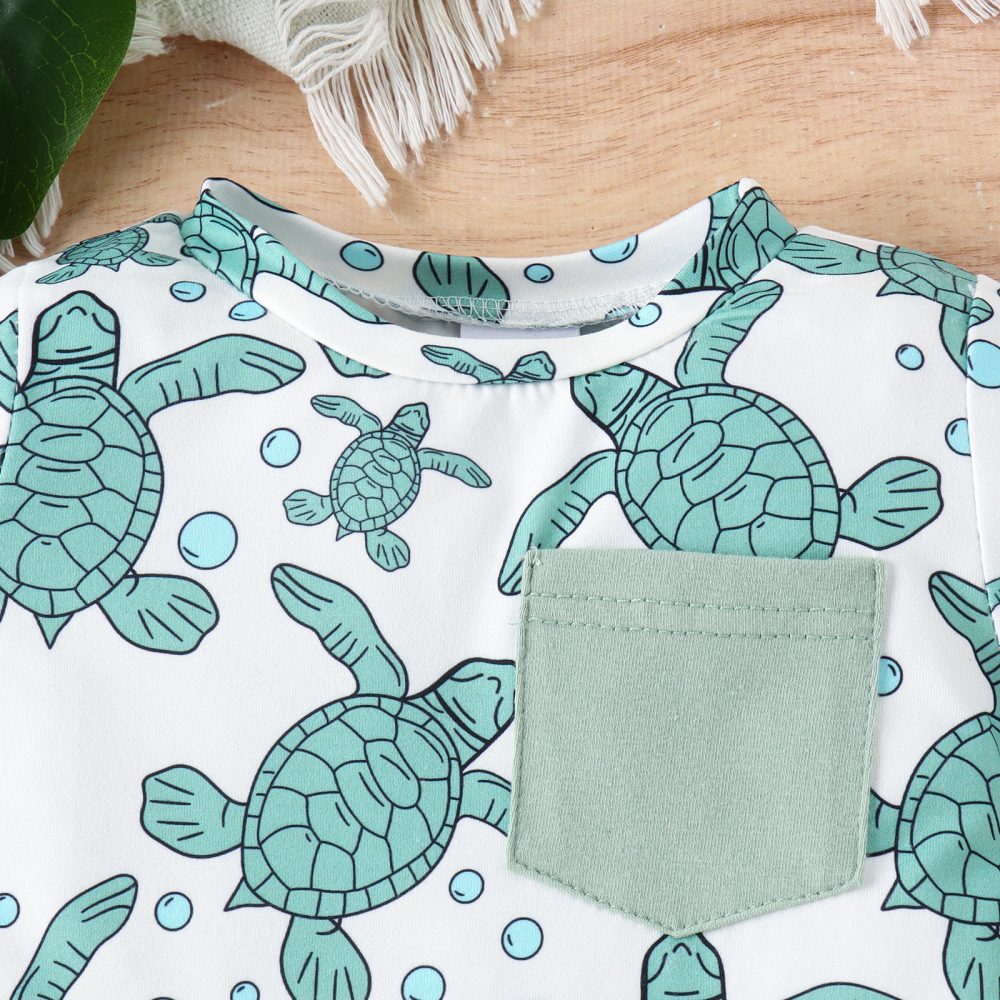 Summer Children's Turtle Shark Print Short Sleeve Suit - Image 7