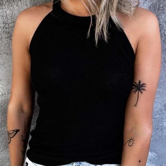 Slim Fit Bottoming Round Neck Pure Color Halter Sleeveless Women's Top