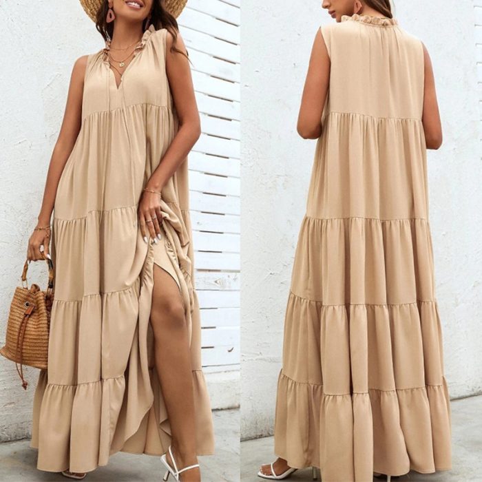 Loose Sleeveless Dress Solid Color Stitching A Word