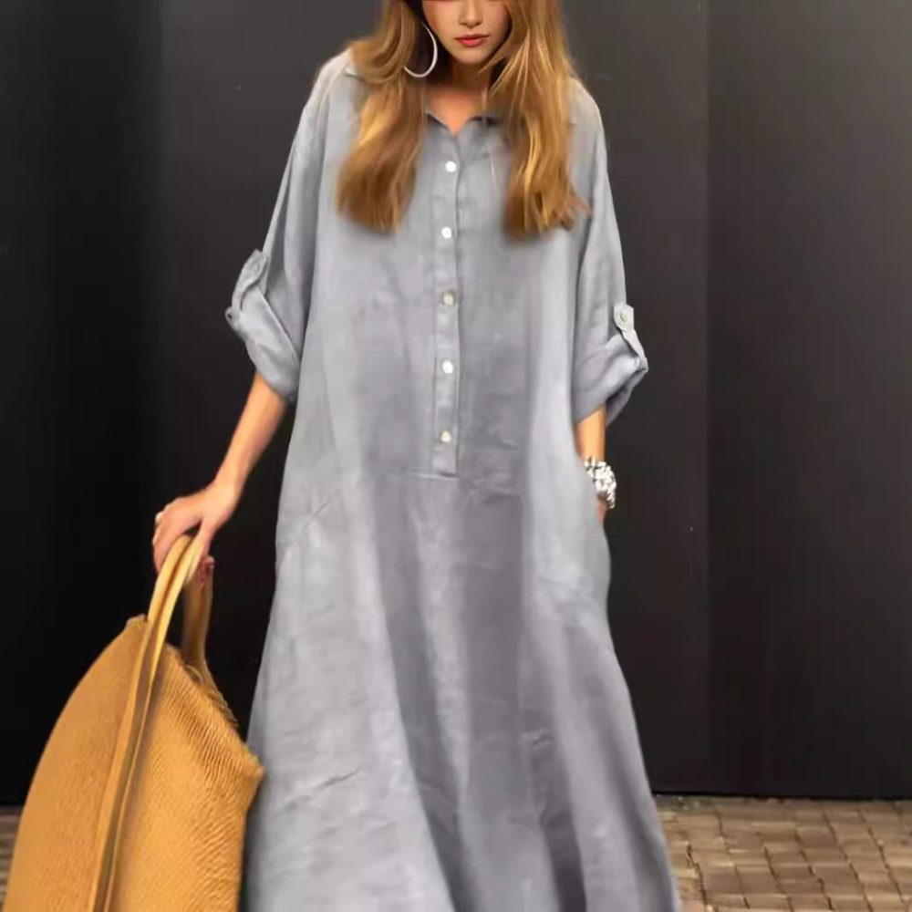 Casual Cotton And Linen Blend Plus Size Dress - Image 5