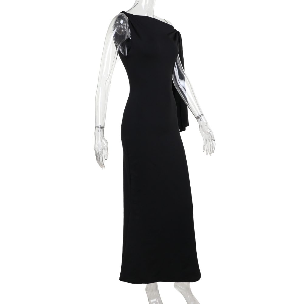 One-shoulder Ribbon Long Dress Ins Fashion Slim Sleeveless Dresses For Evening Party Club Clothing Women - Image 7