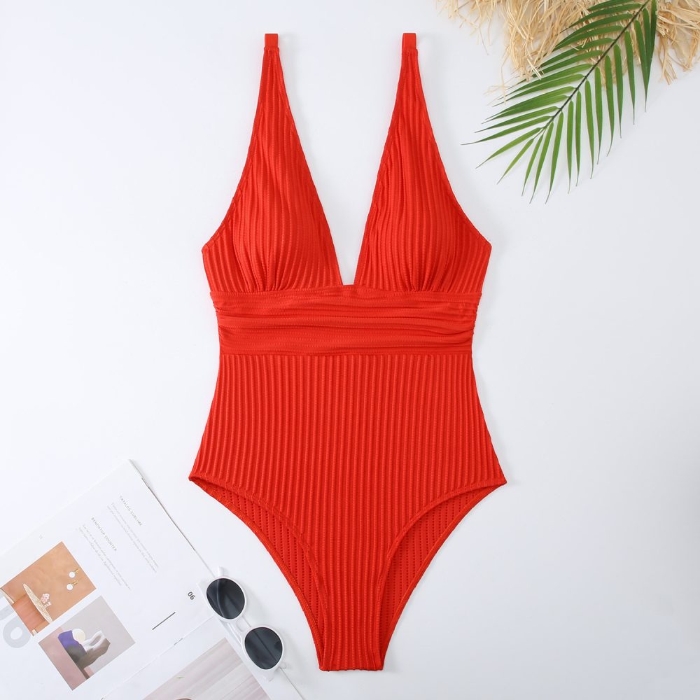 Women's One-piece Solid Color Lace-up Slim Fit One Piece Swimsuit - Image 10