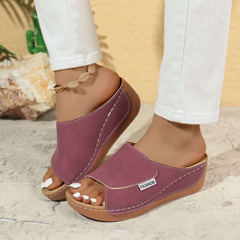 Summer Wedge Slides Slippers Fashion Fish Mouth Thick Bottom Roman Shoes Solid Color Beach Sandals For Women - Image 5