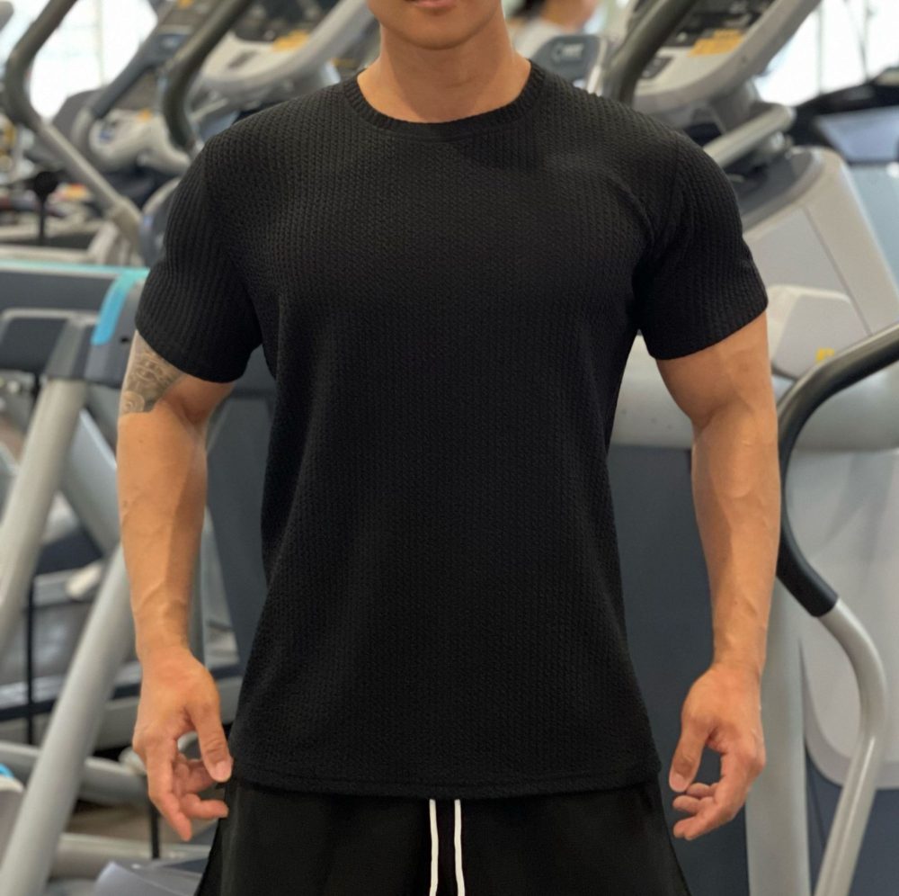 Men's Solid Color American Round Neck Short-sleeved Sports T-shirt - Image 3