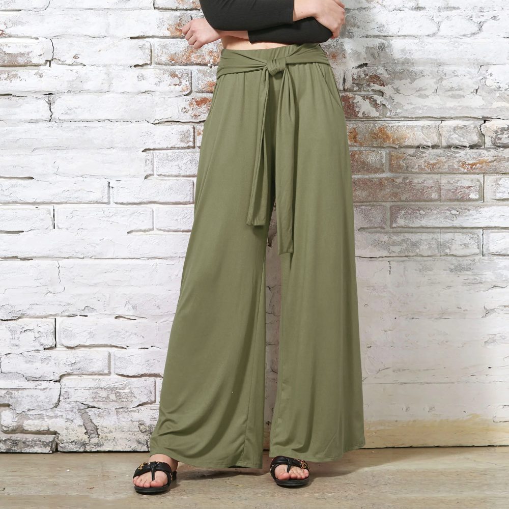 Women's Solid Color Draping Lace-up Wide-leg Pants - Image 9