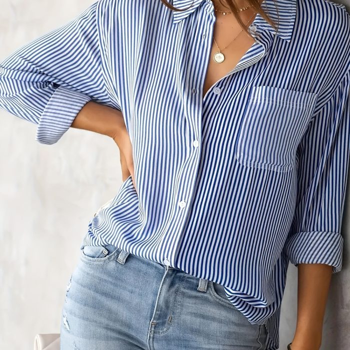 Classic Striped Casual, Business, Versatile Four Seasons Can Wear A Long-sleeved Shirt.