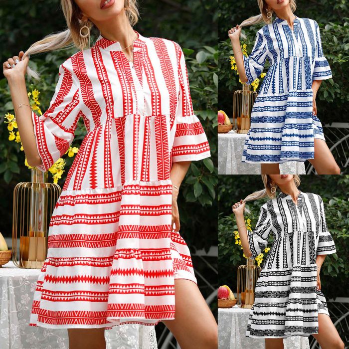 Summer Stripes Loose Half-length Sleeve Dress