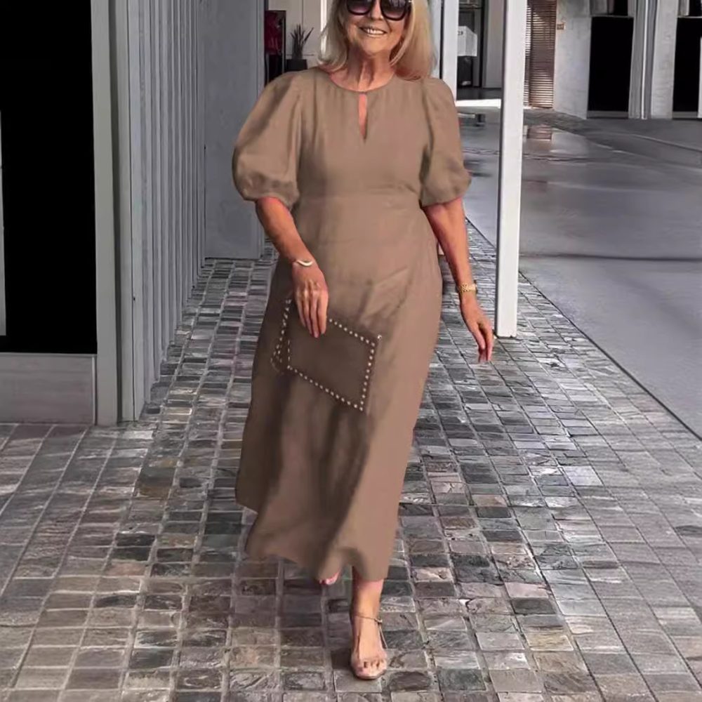 Women's Solid Color Loose-fitting Casual Round-neck Dress - Image 4