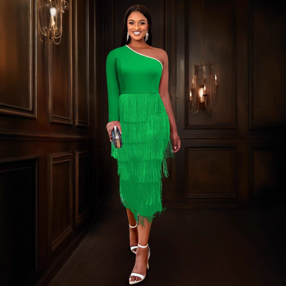 One-shoulder Long Sleeve Dress Women - Image 3