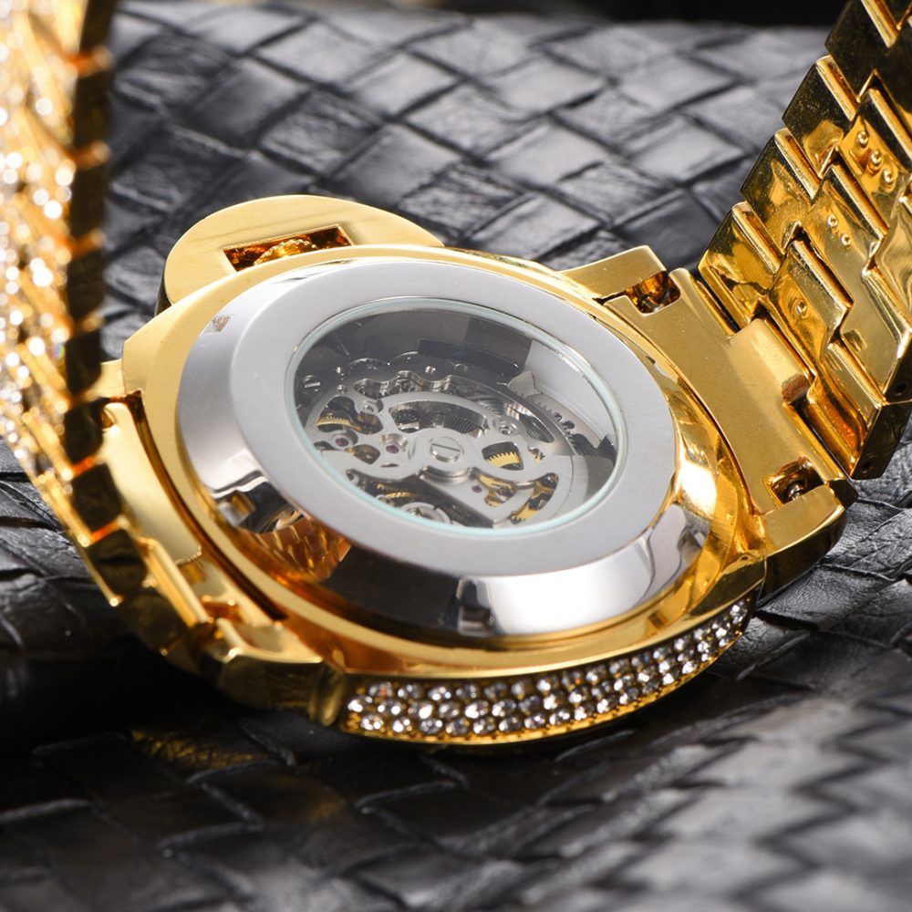 Men's Full Diamond Luminous Hollow Out Bottom Mechanical Watch - Image 2