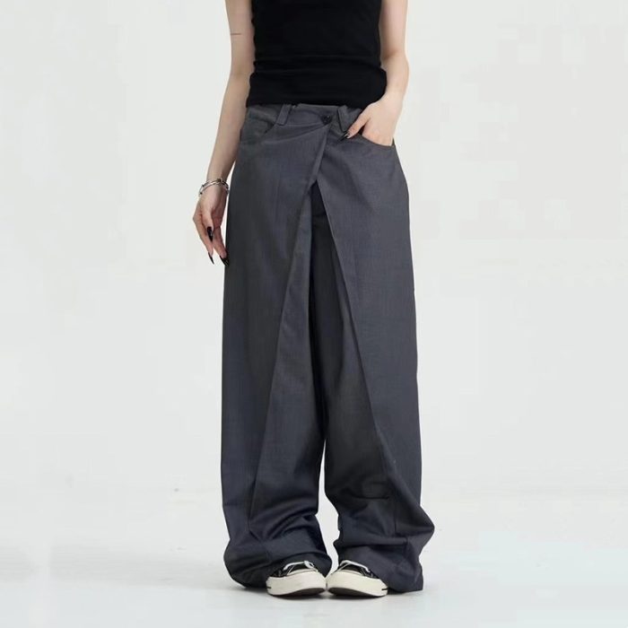 Gray Casual Suit Pants Women's Summer Thin Pants High Waist Straight