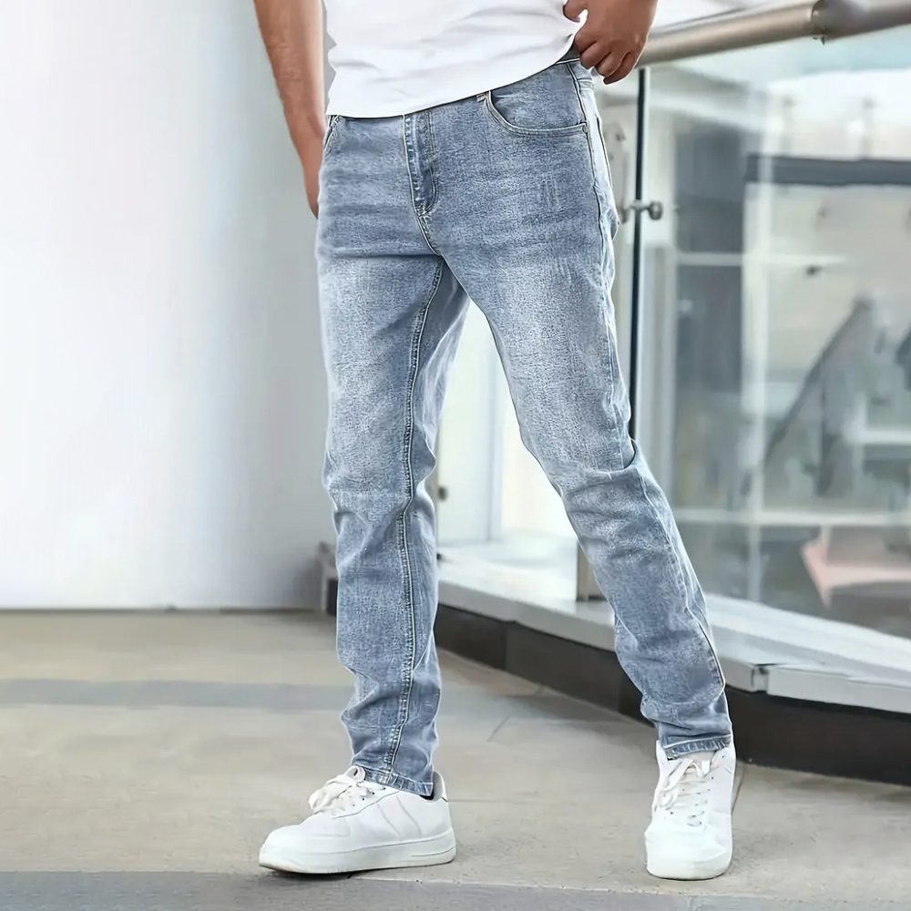 Stretch Men's Casual Solid Color Jeans - Image 4