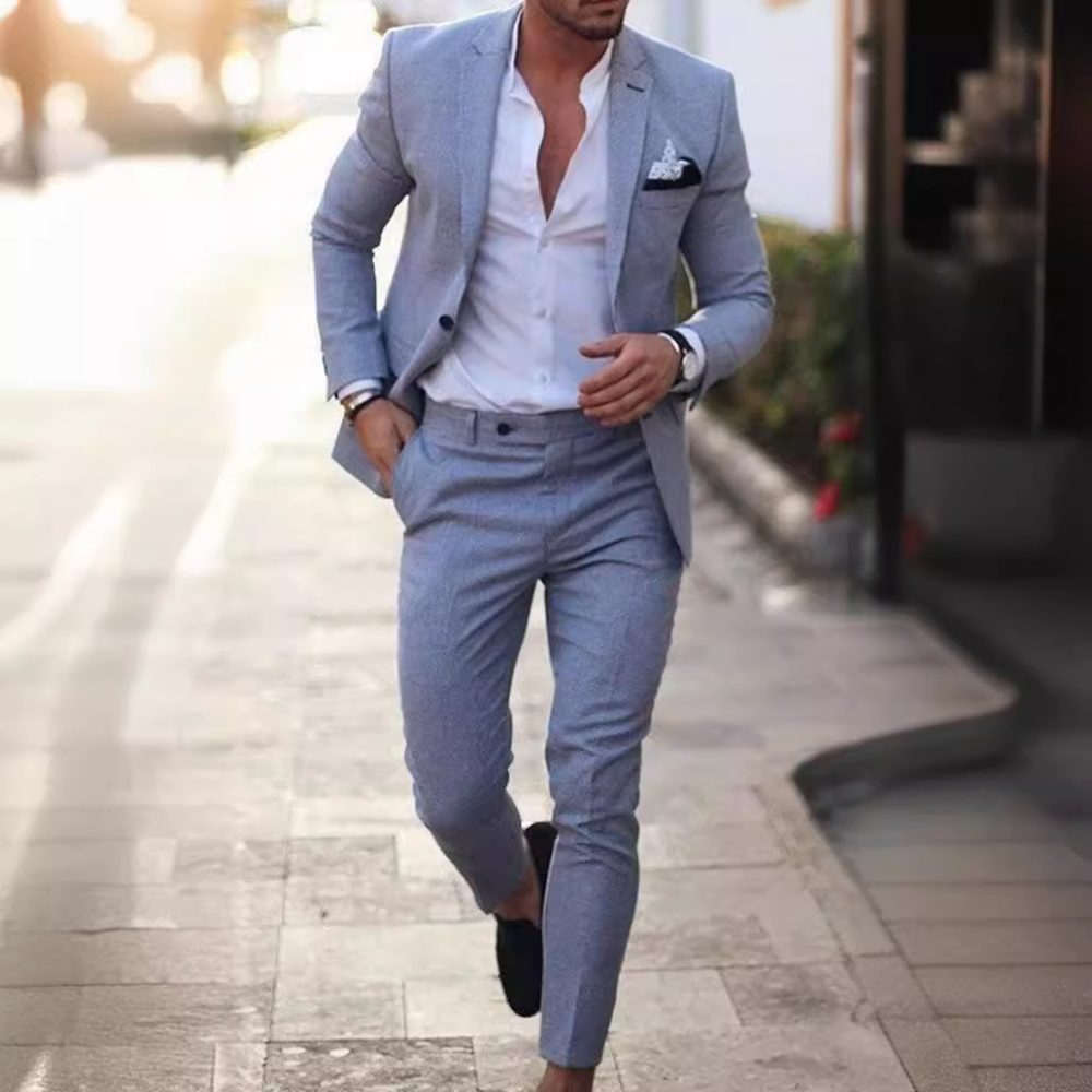 Men's Two-piece Suit One Button Linen Cotton Linen Solid Color - Image 2