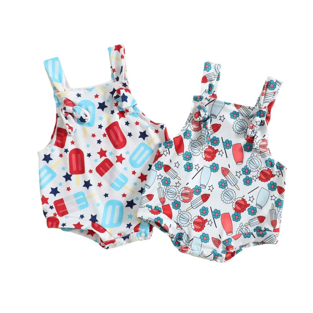 Baby Printed Front Knotted Suspender Pants - Image 5