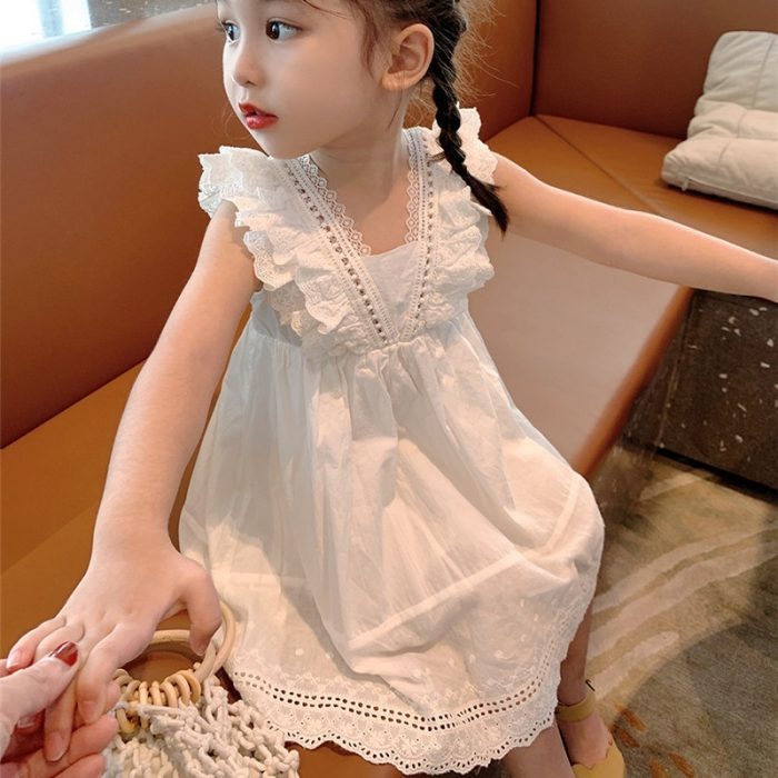 Summer Vest Skirt Baby Girl White Princess Skirt Lace Lace Skirt