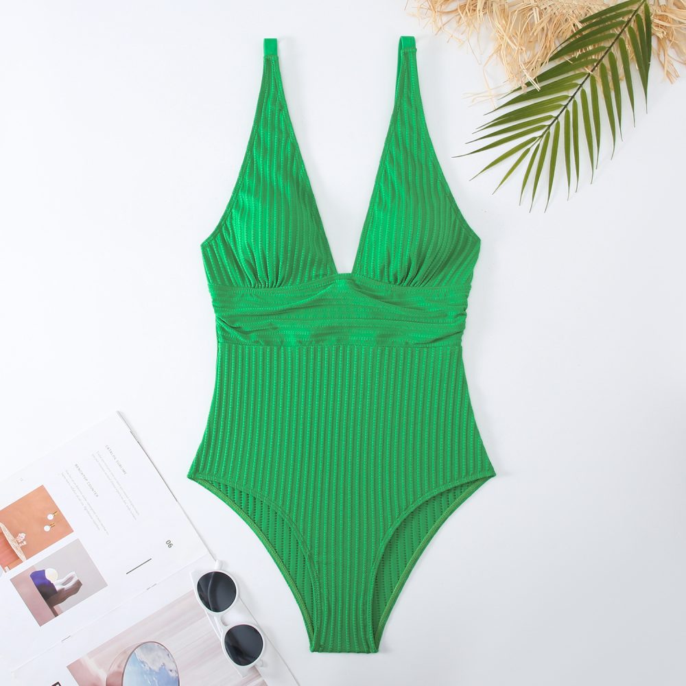Women's One-piece Solid Color Lace-up Slim Fit One Piece Swimsuit - Image 9