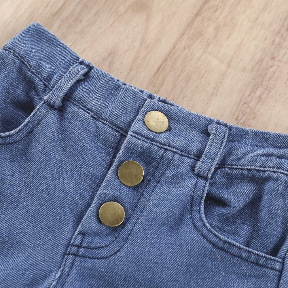 New Girls' Solid Color Sling Top Denim Trousers Suit - Image 7
