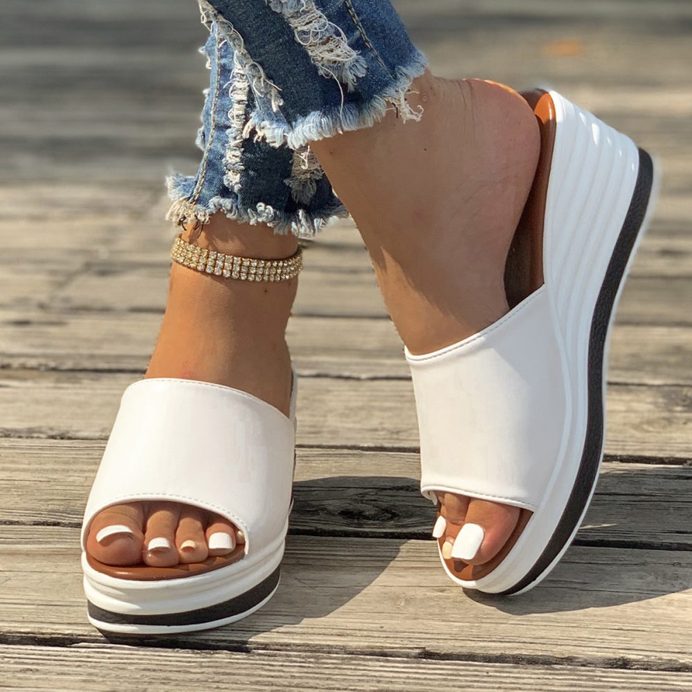 Fish Mouth Wedges Sandals Summer Fashion Hollow Design High Heels Slides Slippers Casual Beach Shoes For Women - Image 9