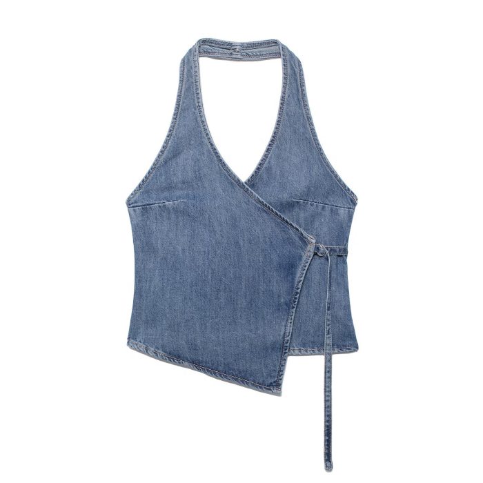 Summer Denim Hanging Collar Top Women's Small Spaghetti-strap Camisole Top