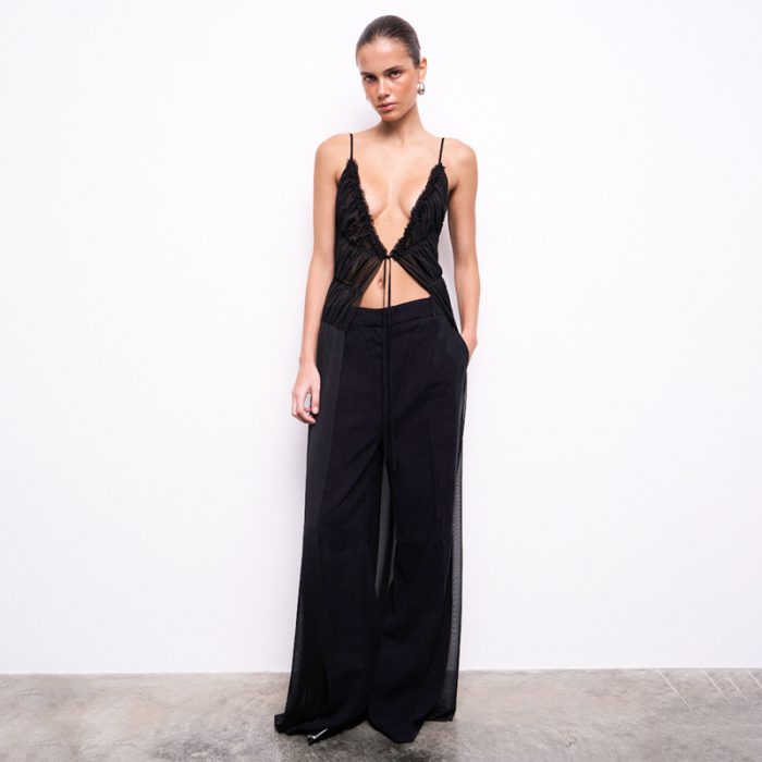 Women's Clothing Mesh Camisole Tied Top