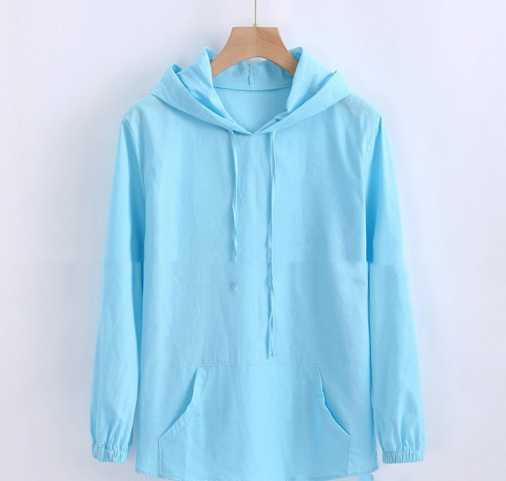Men's Long-sleeved Hooded Cotton And Linen Shirt - Image 7