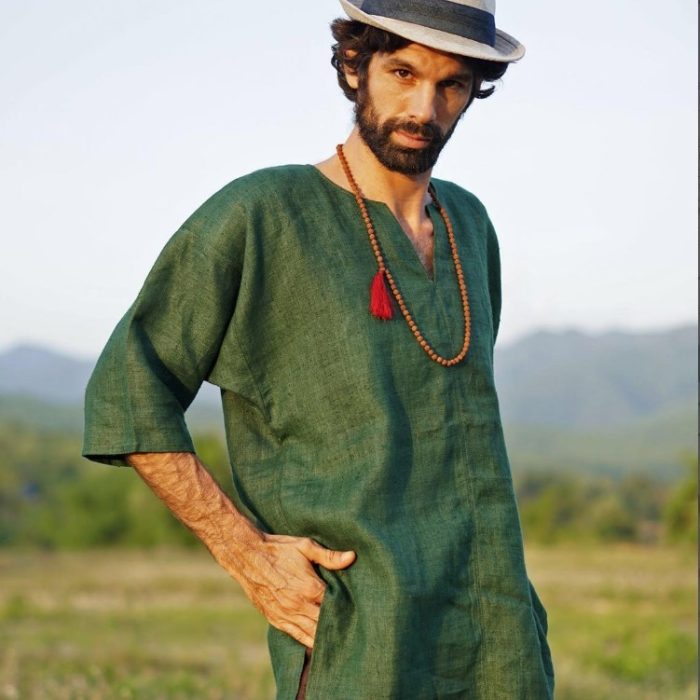 Men's Cotton And Linen V-Neck Shirt Men's T-Shirt