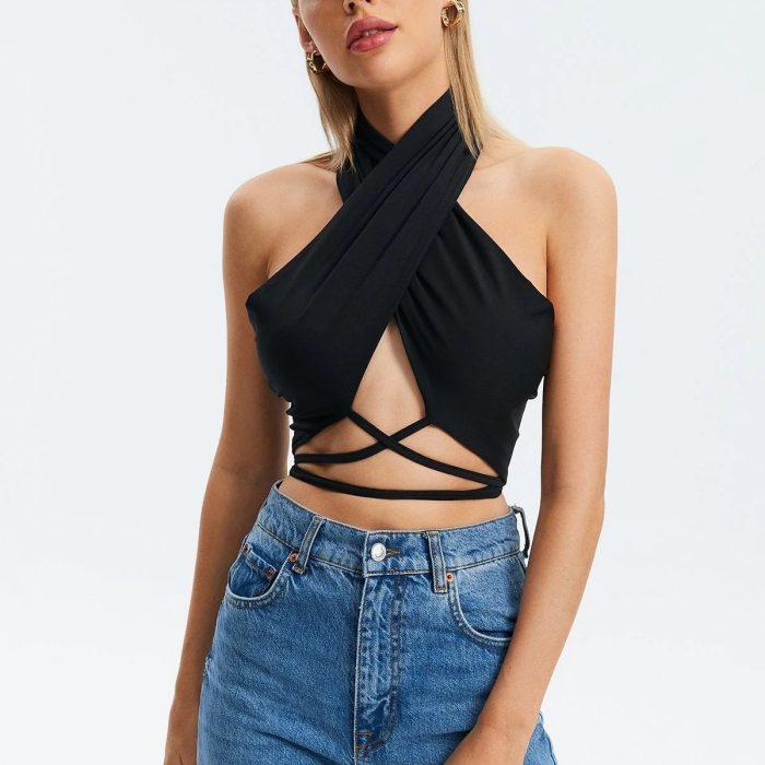 The New Summer Pure Colorful Back Shows The Chest Strap Top