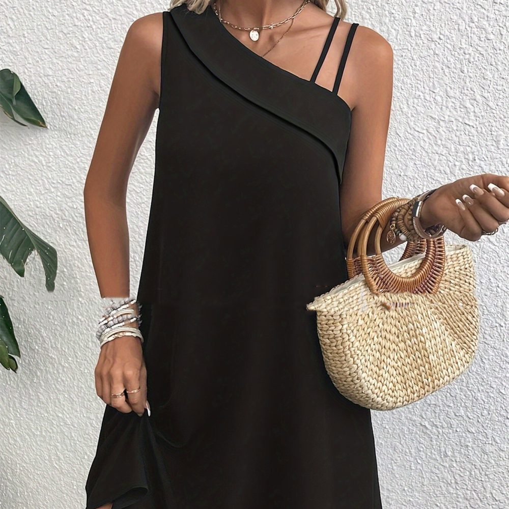 Asymmetric One-shoulder Sleeveless Sling Dress - Image 4