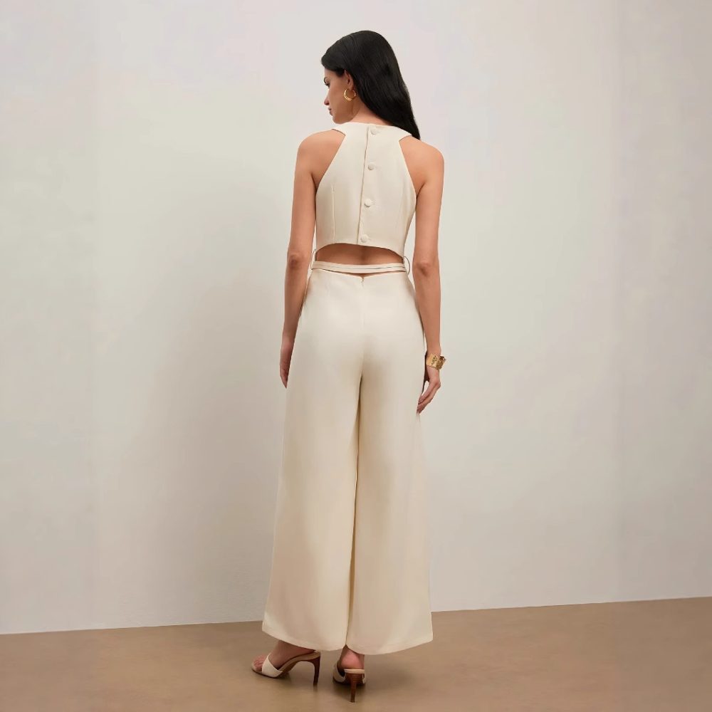Women's Solid Color And V-neck Sleeveless Fashion Casual Jumpsuit - Image 2