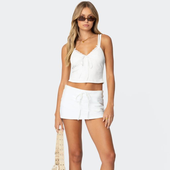 Women's Bow Collage Contrast Color Lace Fake Two-piece Top