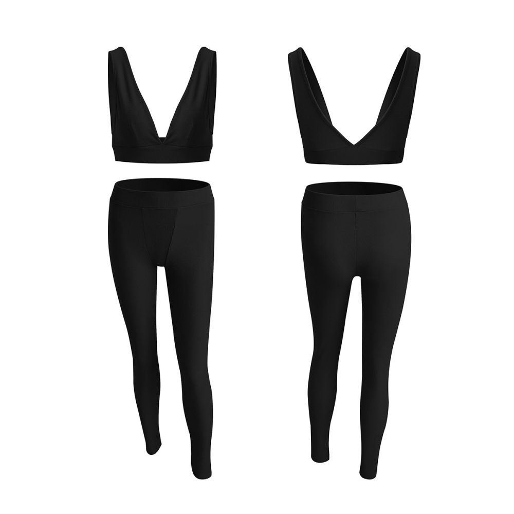 Women's V-neck Sports Yoga Cotton Solid Color Two-piece Set - Image 6
