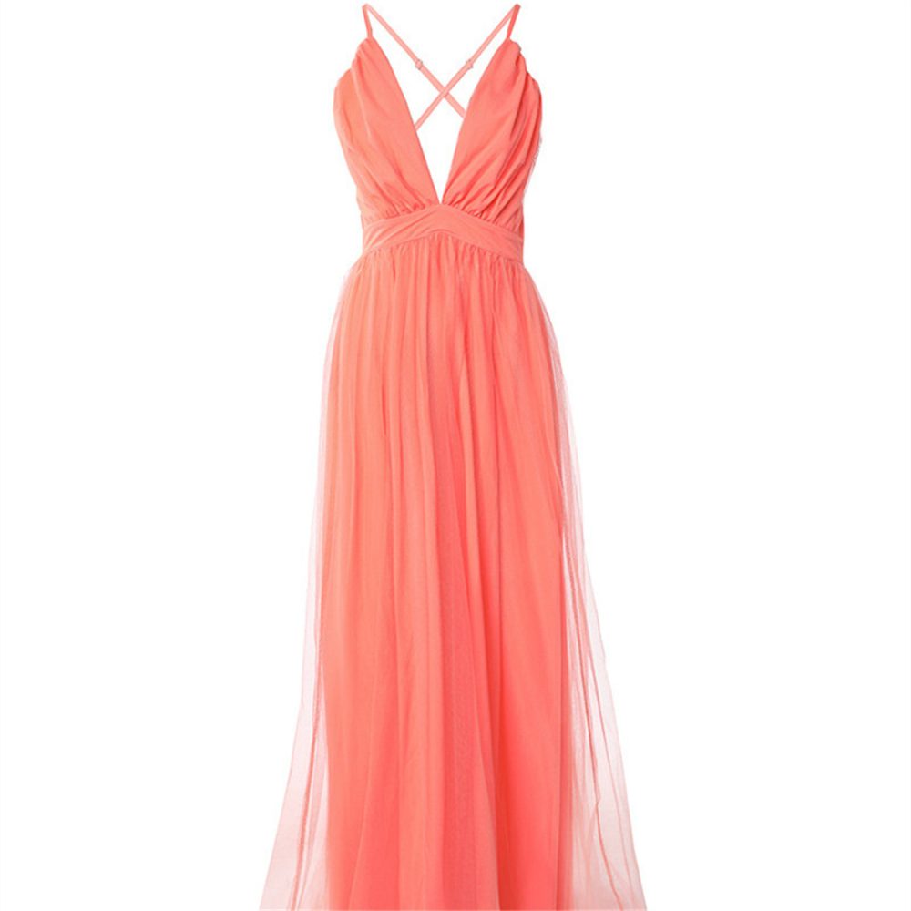 Women's Fashionable Elegant Orange Suspender Gauze Dress - Image 5