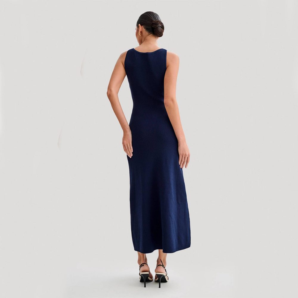 Elegant Knitted Sleeveless Dress With Single Breast Fashion Slim Round Neck Long Dresses Womens Clothing - Image 3
