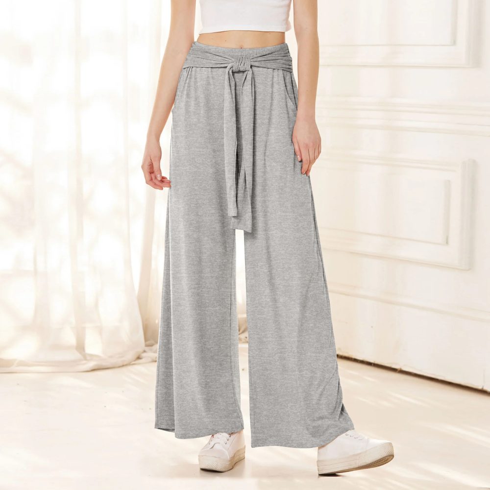 Women's Solid Color Draping Lace-up Wide-leg Pants - Image 2