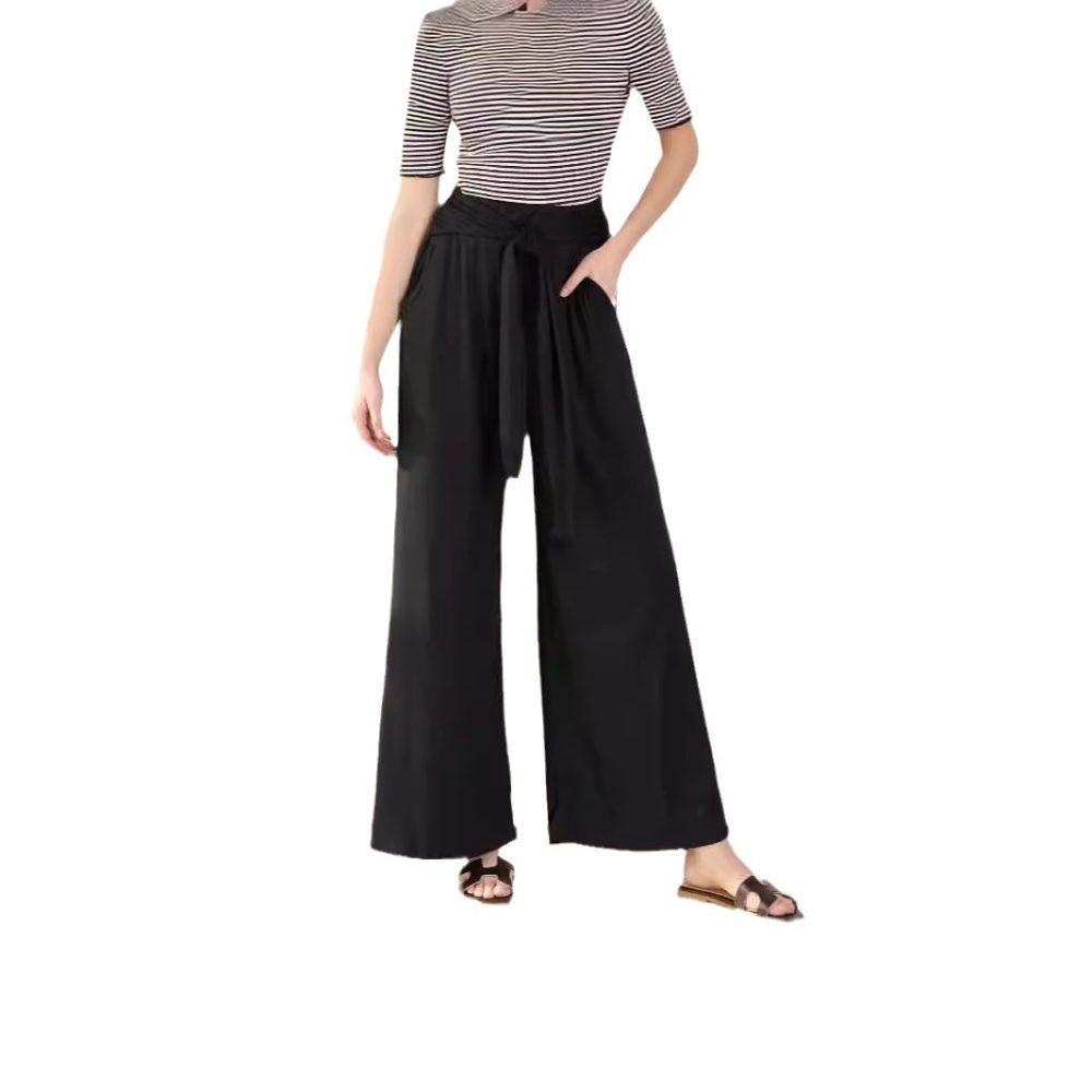 Women's Solid Color Draping Lace-up Wide-leg Pants - Image 7