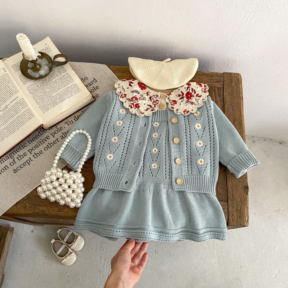 Baby Embroidered Hollow Knitted Coat Knitted Halter Skirt - Image 2
