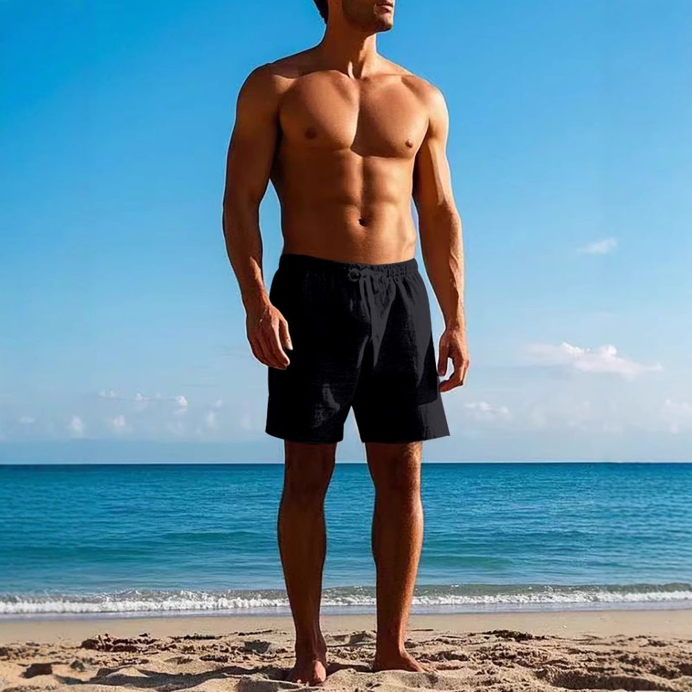 Casual Men's Linen Solid Color Breathable Beach Pants - Image 3
